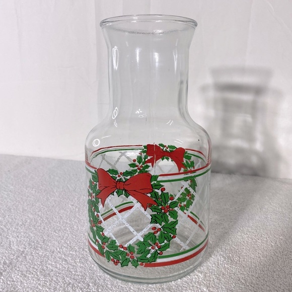 Vintage Festive Christmas Carafe Glass Juice Jar Pitcher - Picture 6 of 11